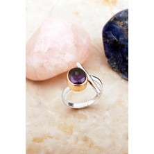 Sümer Telkari Ametist Taşlı Elişi Asimetrik Tasarım Gümüş Yüzük 5908