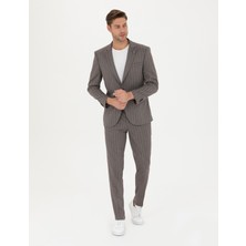 Pierre Cardin Erkek Açık Kahverengi Ex. Slim Fit Çizgili Takım Elbise 50273543-VR002