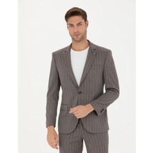 Pierre Cardin Erkek Açık Kahverengi Ex. Slim Fit Çizgili Takım Elbise 50273543-VR002