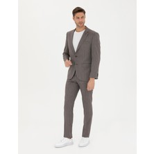 Pierre Cardin Erkek Açık Kahverengi Ex. Slim Fit Çizgili Takım Elbise 50273543-VR002