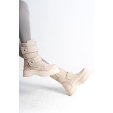 Elısa Cırt Cırtlı Suya ve Soğuğa Dayanıklı Paraşüt Kumaş Rugan Kadın Bot Kt Krem