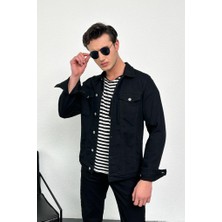 Hlt Jeans Erkek Siyah Jean Denim Standart Kalıp %100 Pamuk Cepli Düğmeli Kot Ceket HLTHE042101