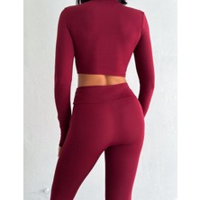 Suya U&S Wear Fermuar Detaylı Crop-Tayt Dalgıç Spor Takım