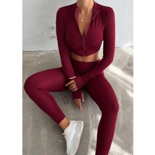 Suya U&S Wear Fermuar Detaylı Crop-Tayt Dalgıç Spor Takım