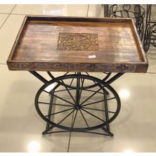 Otantik Çarşı Ahşap Ferforje Teker Sehpa 40x27x40 Cm.