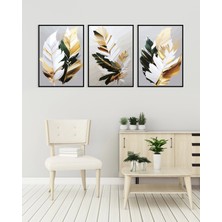 Bestablo 3 Parça Çerçeveli Dekoratif Soyut Çiçekler Ahşap Tablo Seti