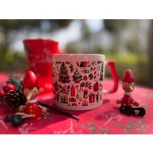 Clicksy Yılbaşı Figürlü Noel Dekorlu Seramik Kupa (200-299 Ml) – Kırımızı Festival Renkli Desenli