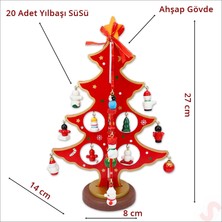 Süsle bebek ve parti 20 parça süslü ahşap 27 cm  mini yılbaşı ağaç seti - kırmızı