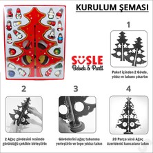 Süsle bebek ve parti 20 parça süslü ahşap 27 cm  mini yılbaşı ağaç seti - kırmızı