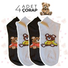 4 Çift Unisex Teddy Bear Sneaker Çorap, Ayıcık Desenli Patik Çorap, Ayıcıklı Çorap