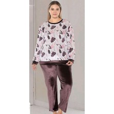 Flz Büyük Beden Uzun Kol  Kadife  Şık Pijama Takımı