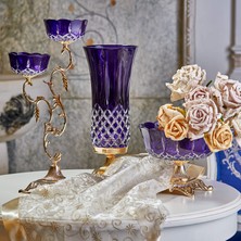 Decorium Cristalline Pirinç Kaplama 45 Cm 2 Kollu Dekoratif Mor Cam Şamdan 9-03010004