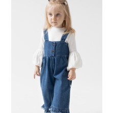 Serac Kids Plazzo  Jean Kız Bebek Slopet ve Balon  Kol Bluz  Set Denim