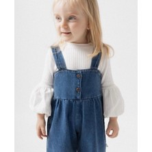 Serac Kids Plazzo  Jean Kız Bebek Slopet ve Balon  Kol Bluz  Set Denim