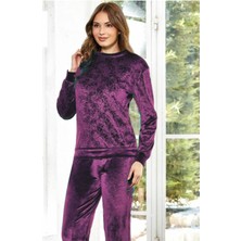 Flz Uzun Kol Şık Kadife Kadın Pijama Takımı