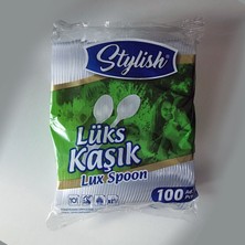 Stylish 100'LÜ Lüks Sert Plastik, Desenli Kullan At Kaşık - Kristal