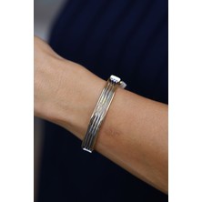 Yenigün Kuyumculuk 14 Ayar Altın Beyaz Altın Şeritli Kelepçe