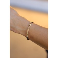 Yenigün Kuyumculuk 14 Ayar Altın Ataç Detaylı Derili Unisex Bileklik