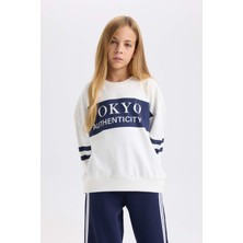 DeFacto Oversize Geniş Kalıp Bisiklet Yaka Baskılı Sweatshirt Kız Çocuk D3806A824WN