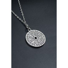 Vegvisir Pusula - Viking Sembol  Gümüş Kaplama Unisex Düz Zincir Kolye kod 773