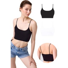 Cottonhill Beauty Cottonhill Pamuklu İnce Askılı Kadın Crop Top Büstiyer 2'li Paket