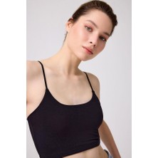 COTTONHILL Siyah Pamuklu İnce Askılı Kadın Crop Top Büstiyer