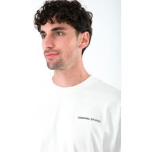Coredra Camp Life Oversize Fit T-Shirt Erkek - Ekru