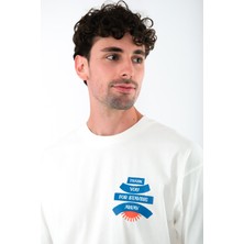 Coredra Thank You Oversize Fit T-Shirt Erkek - Ekru