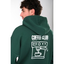Coredra Coffee Club Oversize Fit Hoodie Erkek - Yeşil