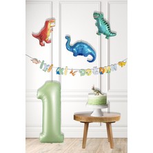 Pekshop Dinazor Tema Doğum Günü Balon Süsleme Seti Bannerlı Yaş Balonlu Dinozor Balon Zincir Paketi