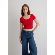 Mavi Kırmızı Basic Crop Tişört 1612374-70467