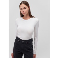 Mavi Uzun Kollu Beyaz Crop Basic Tişört 1612822-70057