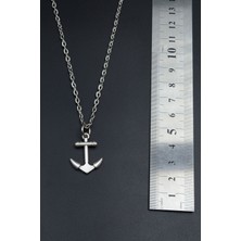 Minimal Çapa  Gümüş Kaplama Unisex Düz Zincir Kolye kod 921
