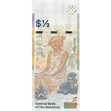 3Alp Koleksiyon Bahama 50 Cent, 1/2 Dolar, 2019, P#A77, Çil, Kraliçe, Iı. Elizabeth, Eski Yabancı Kağıt Para