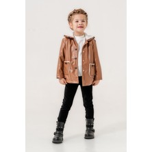 Miniğimin Cicileri Içi Welsoft Deri Montlu Cep Detay Kız çocuk takım - Kahverengi