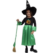 Saltare Kız Çocuk Halloween Yeşil Siyah Cadı Elbise Kostüm Fuuny Spooky Cadılar Bayramı