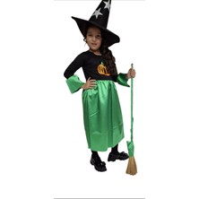 Saltare Kız Çocuk Halloween Yeşil Siyah Cadı Elbise Kostüm Fuuny Spooky Cadılar Bayramı