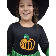Saltare Kız Çocuk Halloween Yeşil Siyah Cadı Elbise Kostüm Fuuny Spooky Cadılar Bayramı