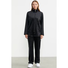 Sementa Fermuarlı Kadife Tunik Eşofman Takım - Siyah