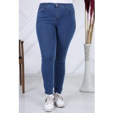 Pass&pass 2039 Kadın Likralı Slim Fit Büyük Beden Jeans Kot Denim Pantolon - Mavi