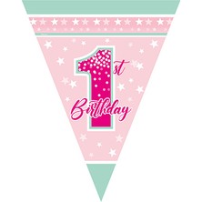 Kidspartim 1 Yaş Fırst Bırthday Stars Gırl Üçgen Bayrak Set 2,90