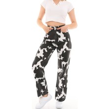 Pass&pass 2036 Kadın Dalmaçyalı Desenli Jeans Kot Denim Pantolon - Siyah Beyaz