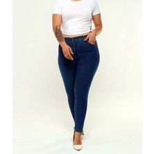 Pass&pass 2039 Kadın Likralı Slim Fit Büyük Beden Jeans Kot Denim Pantolon - Koyu Mavi