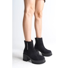 Mevese LISSE Fermuarlı Ortopedik Taban Suya ve Soğuğa Dayanıklı Kalın Topuklu Süet Kadın Bot ST Siyah