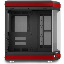 Dragos North 1x Fan USB 3.0 + Type C Atx Mid Tower Panoramik Temperli Cam Gaming Bilgisayar Kasası Kırmızı Siyah