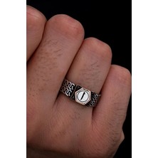 Osmanlı Gümüş Erkek Gümüş Yüzük - Elif Yazılı Ince Kibar Erkek Yüzüğü