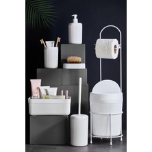 Orsa Home 247 Beyaz 7 Parça Banyo Seti Metal Stantlı Kovalı Wc Kağıtlık Kozmetik Kutusu Diş Fırçalık ve Sabunluklar