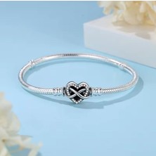 Poseidons Jewellery Gümüş 925 Ayar  Sonsuz Kalp Klipsli Yılan Zincir Bileklik