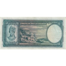 3Alp Koleksiyon Yunanistan 1000 Drahmi 1939, P#110, Çt+/ççt, Eski Yabancı Kağıt Para