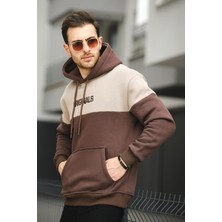 Perez Nakışlı Üç Iplik Pamuklu Parçalı Kapüşonlu Erkek Sweatshirt